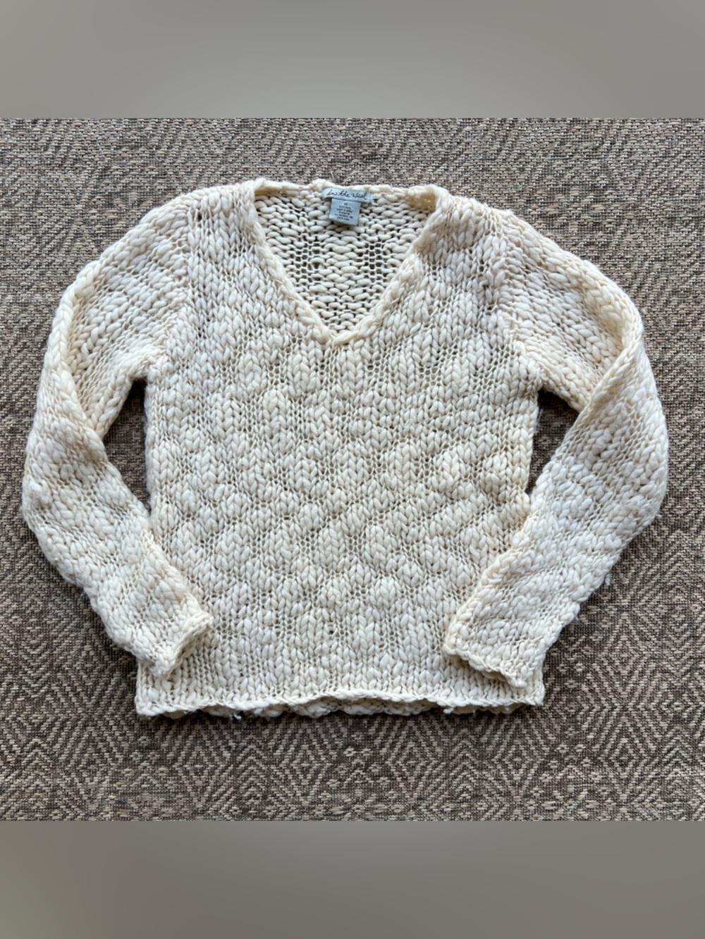 In The Wash Chunky‎ 100% Wool V-Neck Sweater Cream Womens Size M